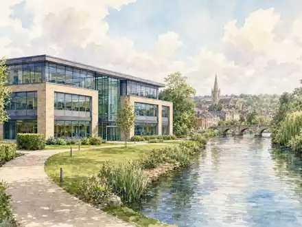 Softcat plc (GB00BYZ2B577) hat seinen Hauptsitz in einer englischen Kleinstadt, künstlerisch dargestellt als sanftes Aquarellgemälde - Foto: THN