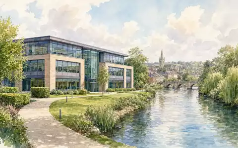 Softcat plc (GB00BYZ2B577) hat seinen Hauptsitz in einer englischen Kleinstadt, künstlerisch dargestellt als sanftes Aquarellgemälde - Foto: THN
