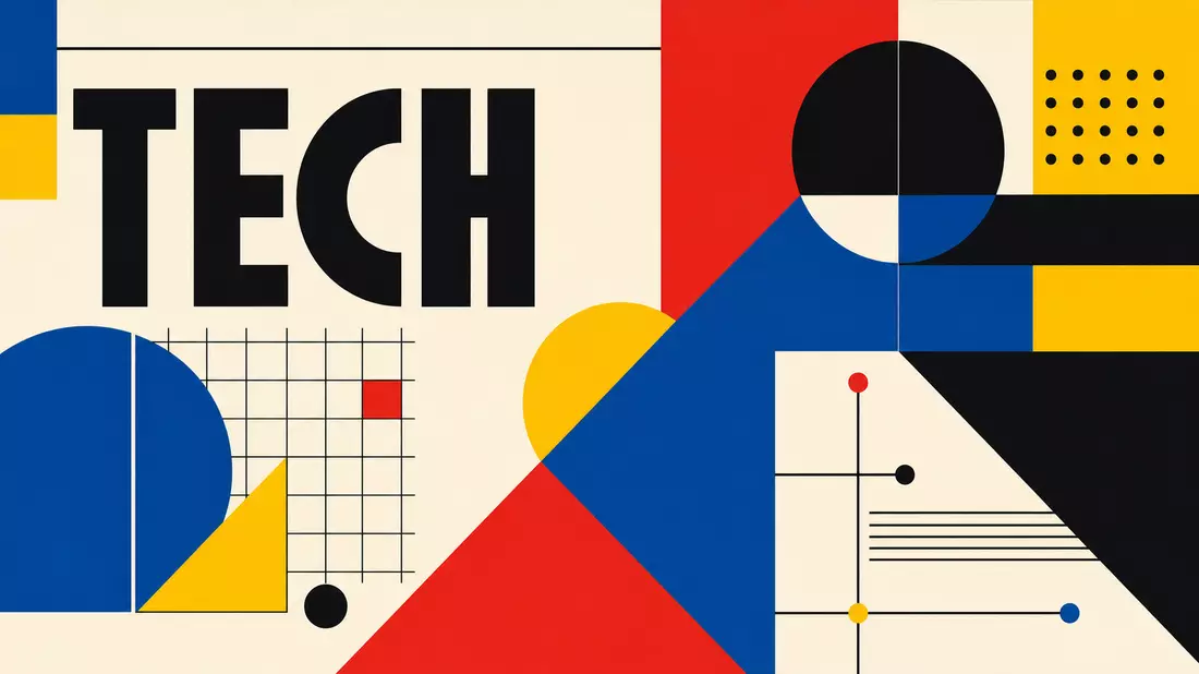 Bauhaus-Poster mit geometrischen Formen und dem Schriftzug TECH