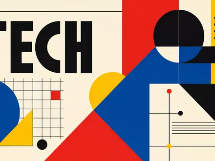 Softcat plc (GB00BYZ2B577) operiert im Technologiesektor, dargestellt als geometrisches Bauhaus-Poster mit dem Wort TECH - Foto: THN