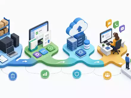 Softcat plc (GB00BYZ2B577) verbindet Hardware, Software und Cloud, gezeigt in isometrischem 3D-Diagramm der Wertschöpfungskette - Foto: THN