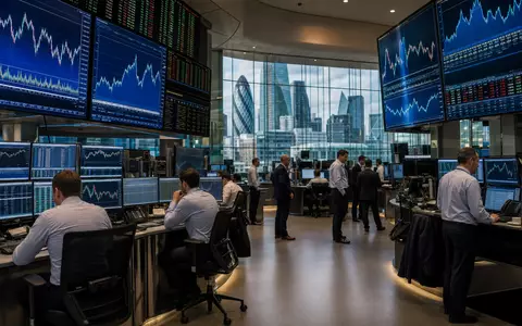 Softcat plc (GB00BYZ2B577) notiert an der Londoner Börse, dargestellt durch Trading-Floor mit Technologie-Aktiencharts im Hintergrund - Foto: THN