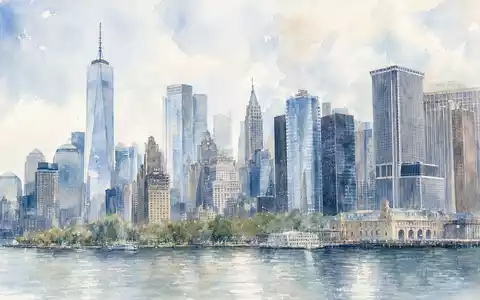 Aquarellmalerei zeigt Wall Street Finanzdistrikt für The Goldman Sachs Group Inc., Aktie US38141G1040, New York - Foto: THN