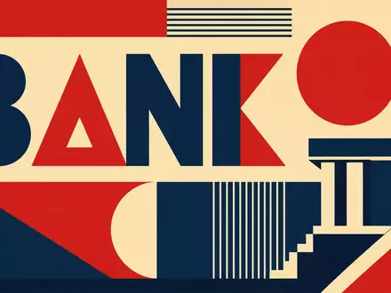 Bauhaus-Poster zeigt geometrische Formen für The Goldman Sachs Group Inc., Aktie US38141G1040, Sektor-Text BANK - Foto: THN