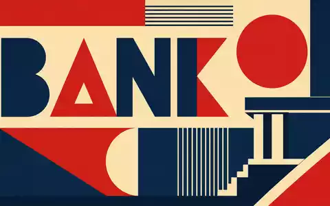 Bauhaus-Poster zeigt geometrische Formen für The Goldman Sachs Group Inc., Aktie US38141G1040, Sektor-Text BANK - Foto: THN