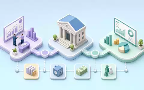 Isometrisches 3D-Diagramm zeigt Wertschöpfungskette für The Goldman Sachs Group Inc., Aktie US38141G1040, Finanzprozesse Symbole - Foto: THN
