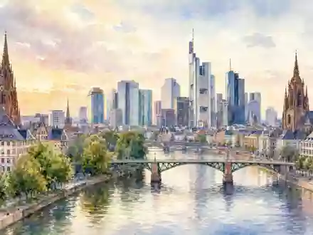 Hannover Rück SE (DE0008402215) hat ihren Sitz in Deutschland, symbolisiert hier durch eine sanfte Aquarell-Stadtansicht - Foto: THN