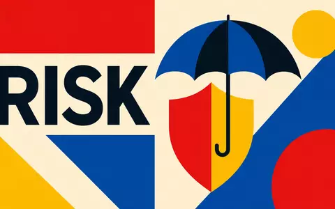 Hannover Rück SE (DE0008402215) steht für Risikoschutz, visualisiert durch dieses geometrische Bauhaus-Poster mit Schirm-Symbol - Foto: THN