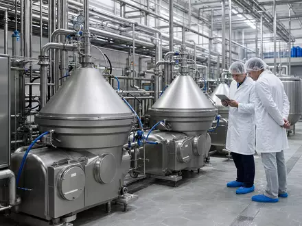Fotorealistische Milchverarbeitungsanlage zeigt GEA Group AG mit ISIN DE0006602006 in moderner Lebensmittelfabrik mit Separatoren - Foto: THN