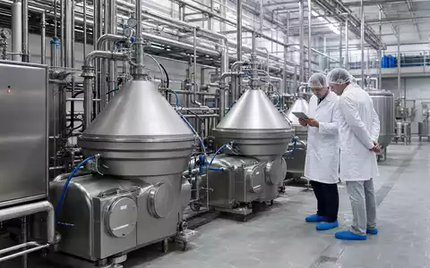 Fotorealistische Milchverarbeitungsanlage zeigt GEA Group AG mit ISIN DE0006602006 in moderner Lebensmittelfabrik mit Separatoren - Foto: THN