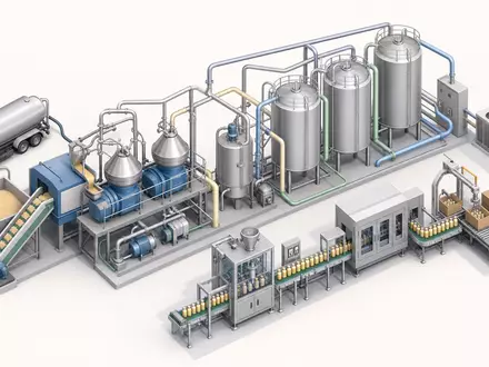 Isometrische 3D-Illustration der Wertschöpfungskette zeigt Prozesse von GEA Group AG, ISIN DE0006602006, in Lebensmittelfabriken - Foto: THN
