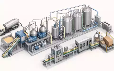 Isometrische 3D-Illustration der Wertschöpfungskette zeigt Prozesse von GEA Group AG, ISIN DE0006602006, in Lebensmittelfabriken - Foto: THN