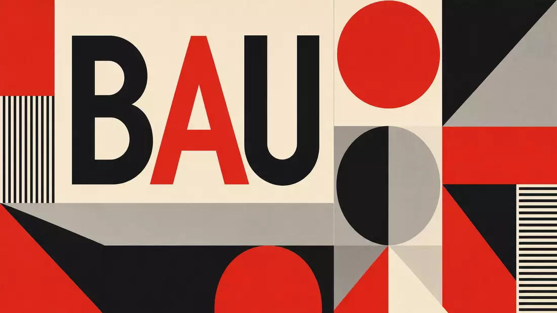 Bauhaus-Poster mit geometrischen Formen und dem Schriftzug BAU