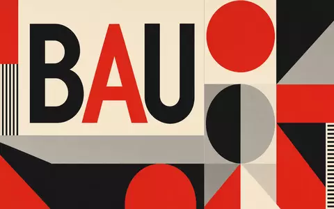 Geometrisches Bauhaus-Poster mit dem Wort BAU symbolisiert Heidelberg Materials AG DE0006047004 als Vertreter der Baustoffindustrie - Foto: THN