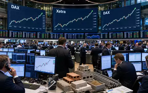 Börsen-Editorialfoto vom Trading Floor mit DAX-Charts steht symbolisch für Heidelberg Materials AG DE0006047004 im Baustoffsektor - Foto: THN