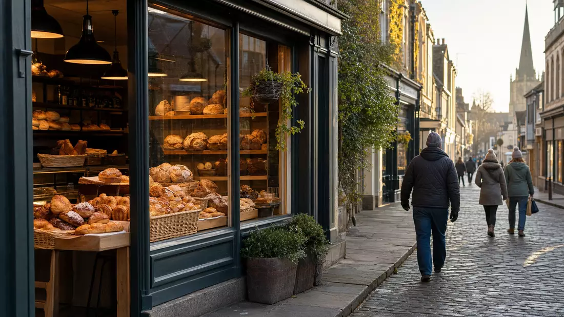 Fotorealistische Bäckerei-Filiale mit frischen Backwaren im Schaufenster einer Einzelhandelskette