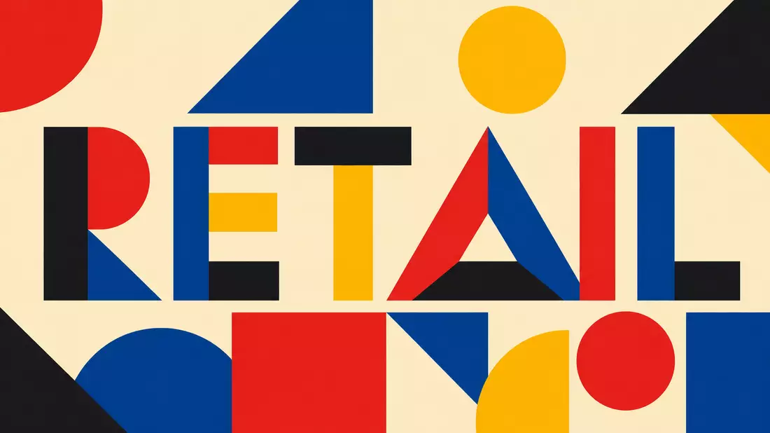 Bauhaus-Poster mit geometrischen Formen und dem Sektor-Kürzel RETAIL