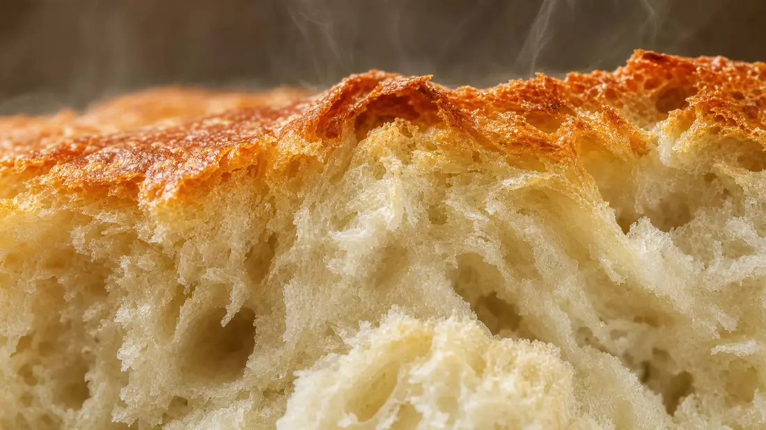 Makroaufnahme der feinen Textur frisch gebackener Brotkrume