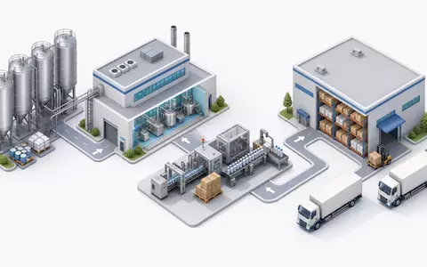 Hikma Pharmaceuticals PLC GB00B128J450 illustriert isometrisches 3D-Diagramm der pharmazeutischen Wertschöpfungskette von Rohstoff bis Vertrieb - Foto: THN