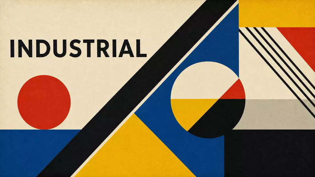 Bauhaus-Poster mit geometrischen Formen und dem Wort INDUSTRIAL