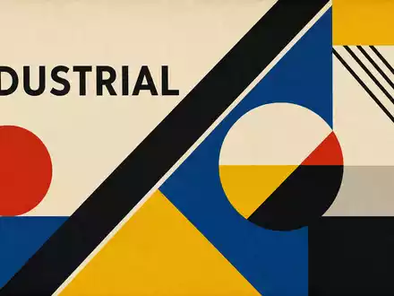 Diploma PLC GB0001820412 zeigt Bauhaus-Poster mit geometrischen Formen und dem Begriff INDUSTRIAL in klarer Typografie - Foto: THN