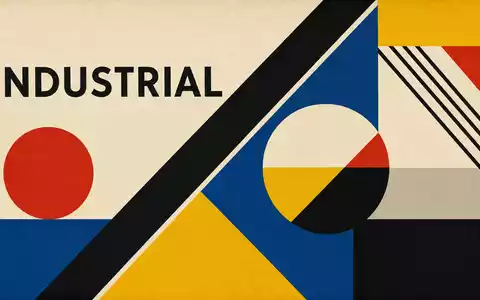Diploma PLC GB0001820412 zeigt Bauhaus-Poster mit geometrischen Formen und dem Begriff INDUSTRIAL in klarer Typografie - Foto: THN