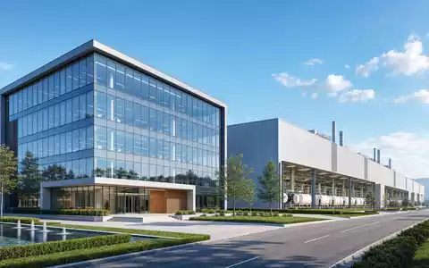 Coats Group plc GB0002335270 illustriert moderne Architektur-Visualisierung von Firmenzentrale und angrenzender groĂer Produktionsanlage - Foto: THN