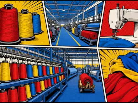 Coats Group plc GB0002335270 inszeniert farbenfrohen Pop-Art-Comic mit bunten Fadenspulen und stilisierter alter Nähmaschine - Foto: THN