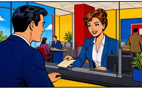 Pop-Art-Comicszene mit Bankschalter illustriert humorvoll das Privatkundengeschäft von Bankinter S.A. (ISIN ES0113679137) in Spanien - Foto: THN