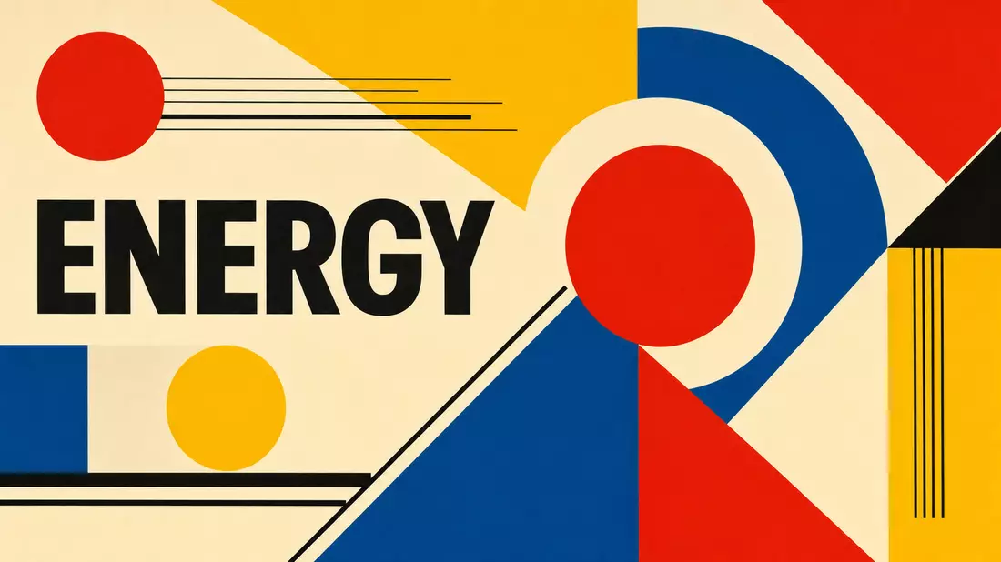 Bauhaus-Poster mit geometrischen Formen und dem Wort ENERGY in kräftigen Farben