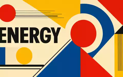 Geometrisches Bauhaus-Poster mit Sektor-Schriftzug ENERGY, gestaltet im Stil von Acciona S.A., ISIN ES0125220311 - Foto: THN