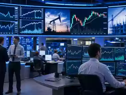 Editorial-Aufnahme des Trading-Floors der Börse Madrid mit Energie-Charts, symbolisch für Acciona S.A., ISIN ES0125220311 - Foto: THN