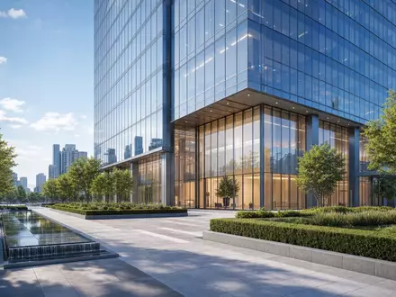 Architektur-Render eines modernen BĂŒrohochhauses veranschaulicht den Unternehmenssitz von Mapfre S.A., ISIN ES0124244E34 - Foto: THN
