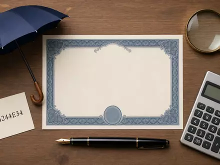 Flatlay mit Aktienzertifikat und Karte ES0124244E34 illustriert die Investmentkennung von Mapfre S.A. symbolisch - Foto: THN