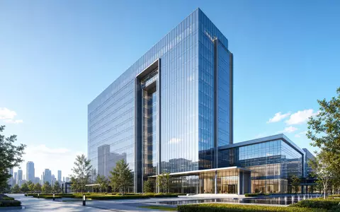 Architektur-Render eines gläsernen Hochhauses repräsentiert den Firmensitz der Banco Sabadell S.A., ISIN ES0113860A34, Bankkonzern - Foto: THN