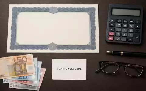 Flatlay mit Aktienzertifikat und Bankutensilien veranschaulicht Anlagethema der Banco Sabadell S.A., ISIN ES0113860A34, Finanzwerte - Foto: THN
