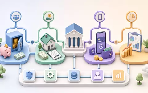 Isometrische 3D-Grafik zeigt Bankprozesse und veranschaulicht Wertschöpfungskette der Banco Sabadell S.A., ISIN ES0113860A34, Finanzinstitut - Foto: THN