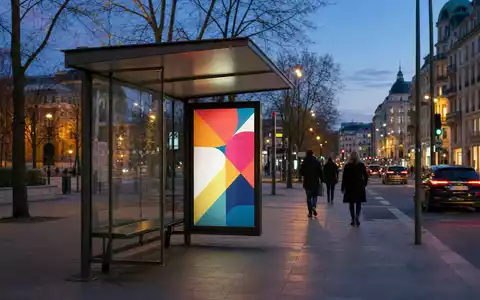 JCDecaux SE (ISIN FR0000077919) betreibt beleuchtete Bushaltestellen mit digitalen Werbeflächen in europäischen Großstädten am Abend - Foto: THN