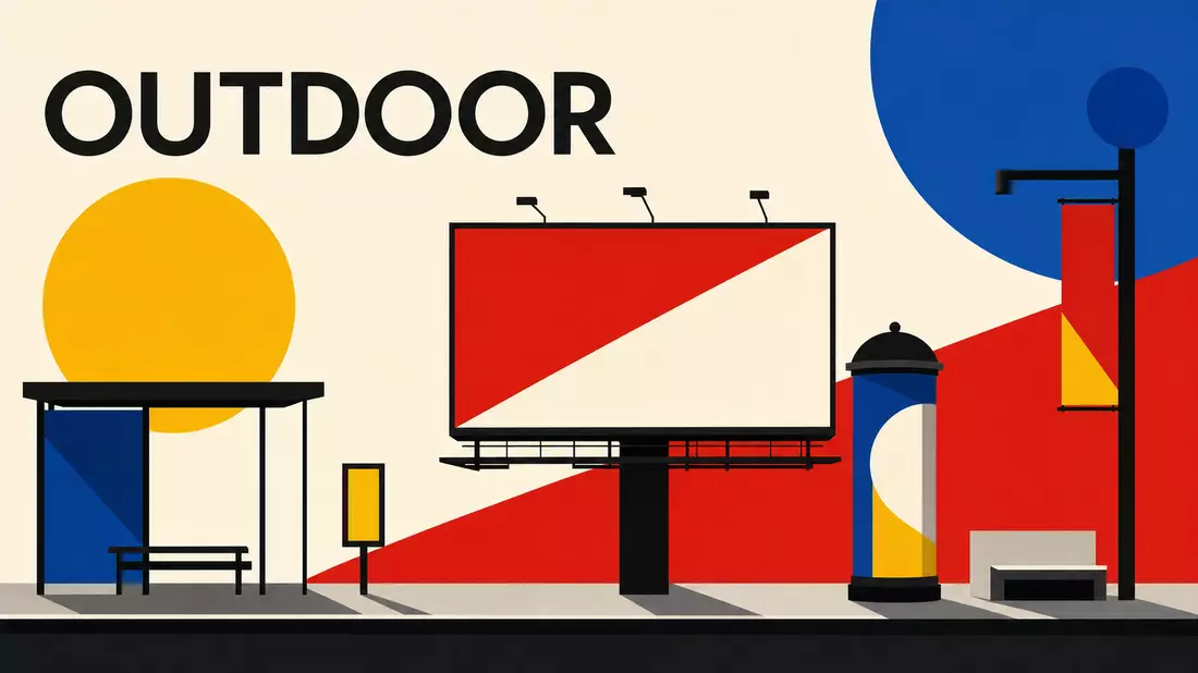 Bauhaus-Poster mit geometrischen Formen und Schriftzug OUTDOOR
