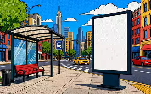 JCDecaux SE (ISIN FR0000077919) prägt Stadtbilder weltweit, hier verewigt in einer farbenfrohen Pop-Art-Comic-Straßenszene - Foto: THN