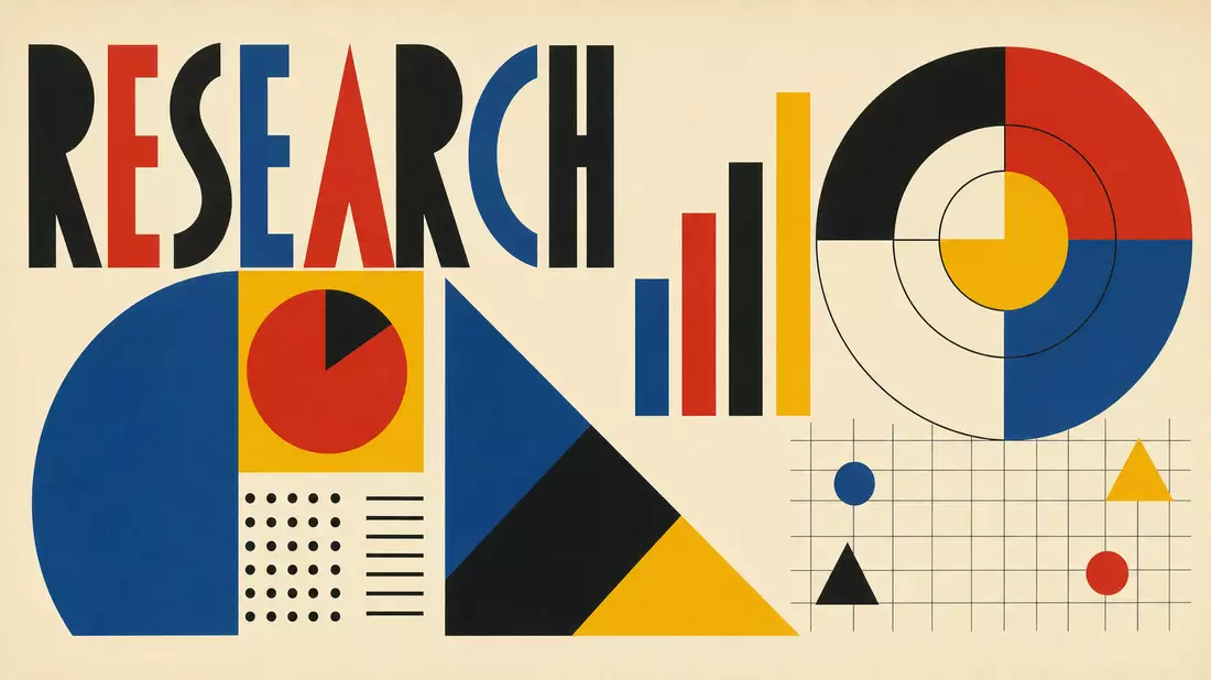Geometrisches Bauhaus-Poster mit Sektor-Text RESEARCH und Datenformen