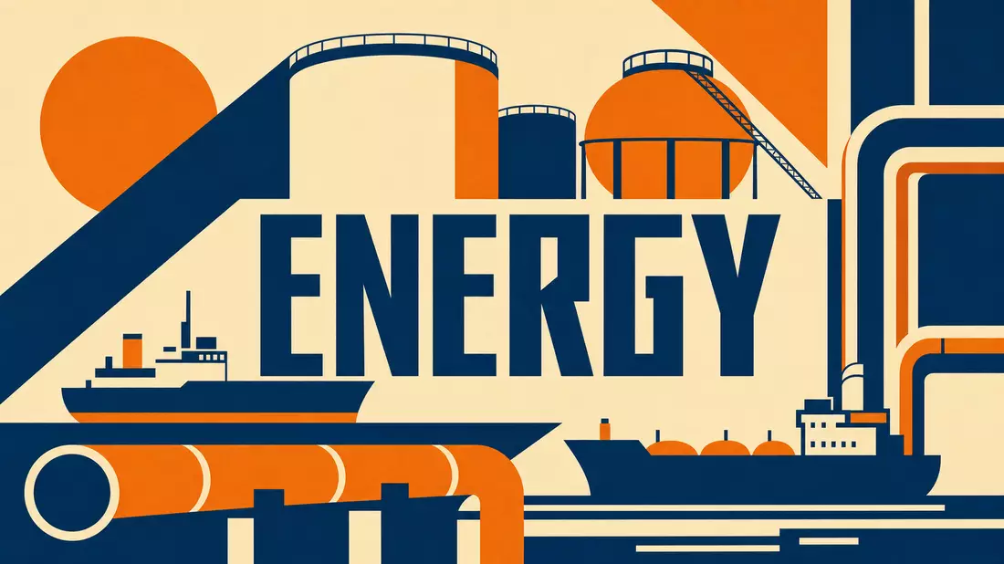 Bauhaus-Poster mit geometrischen Tankformen und dem Wort ENERGY