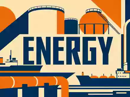 Gaztransport & Technigaz SA (FR0011726835): Geometrisches Bauhaus-Poster mit Tanks, Schiff und Schriftzug ENERGY - Foto: THN