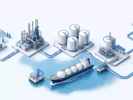 Gaztransport & Technigaz SA (FR0011726835): Isometrisches Diagramm der LNG-Wertschöpfungskette von Förderung bis Verteilung - Foto: THN