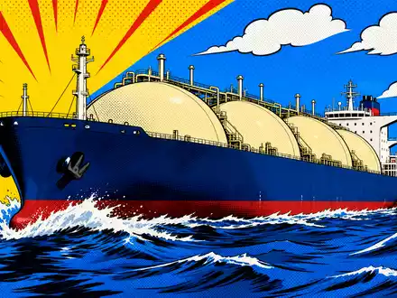Gaztransport & Technigaz SA (FR0011726835): Pop-Art-Comicszene mit einem stilisierten LNG-Tanker auf hoher See - Foto: THN