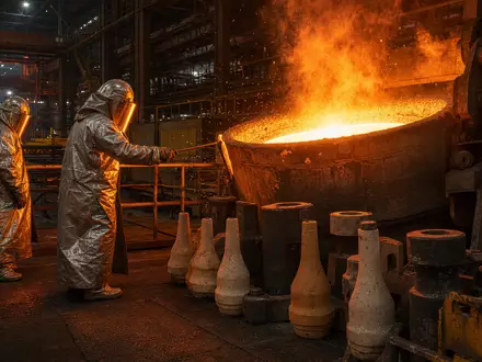Vesuvius plc zeigt feuerfeste Keramikproduktion in einer Stahlwerk Anlage nahe Giesspfanne ISIN GB00B82YXW83 - Foto: THN