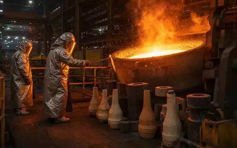 Vesuvius plc zeigt feuerfeste Keramikproduktion in einer Stahlwerk Anlage nahe Giesspfanne ISIN GB00B82YXW83 - Foto: THN