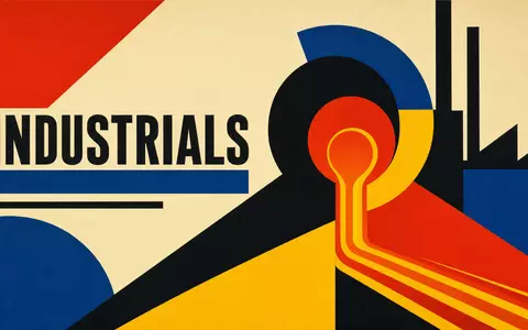 Vesuvius plc Metallgusstechnik als geometrisches Bauhaus Poster mit Sektor Text INDUSTRIALS ISIN GB00B82YXW83 - Foto: THN