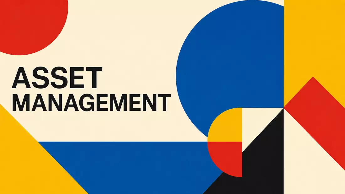 Bauhaus-Poster mit geometrischen Formen und dem Text ASSET MANAGEMENT
