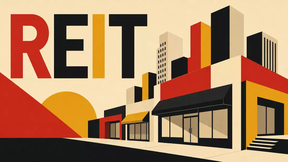 Geometrisches Bauhaus-Poster mit Ladenzeile und großem Schriftzug REIT